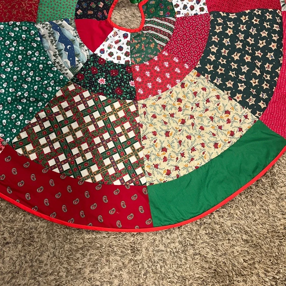 Handmade Christmas Tree‎ Skirt 54in Multicolor Patchwork Quilted Holiday